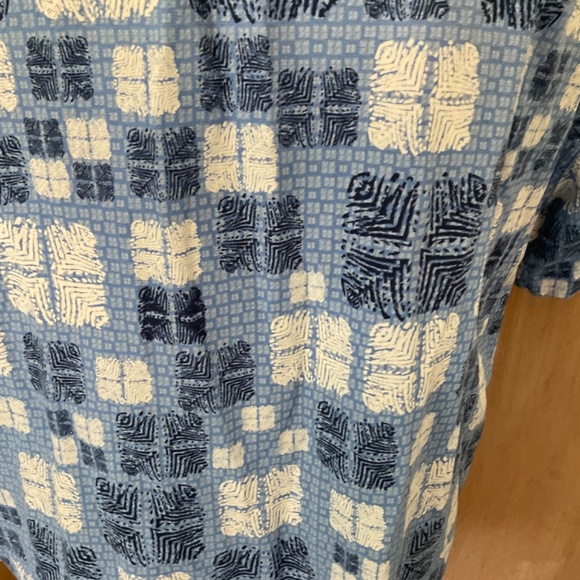 Nat Nast Button Blue 70%  Silk‎ 30% Cotton Camp Shirt Sz L Hawaiian geometric - Picture 13 of 16